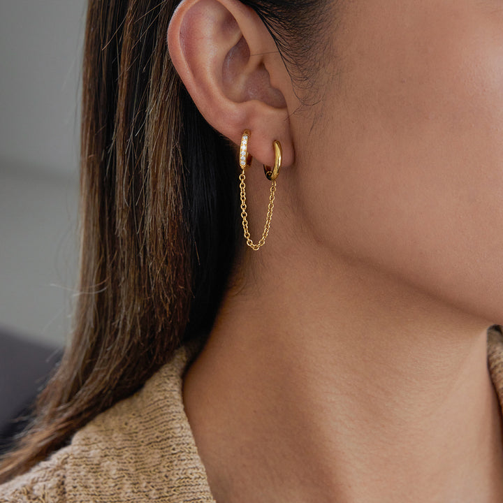 J&D Elegant CZ Tassel Earring 18K Gold Plated Stainless Steel Dainty CZ Double Loop Zirconia Tassel Earrings