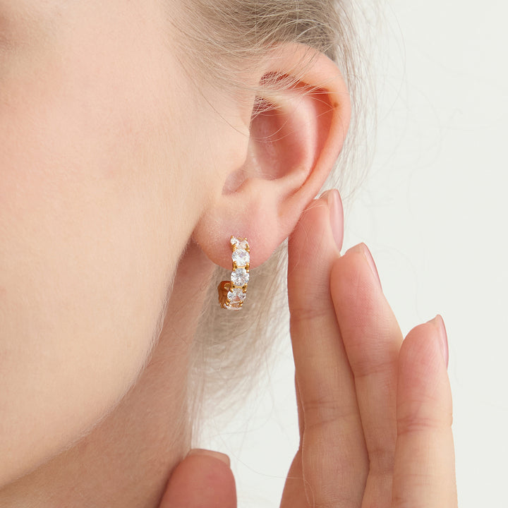 J&D Classic Cubic Zirconia Hoops 18K Gold Stainless Steel Minimalist Square Round White Zirconia C Hoop Earring