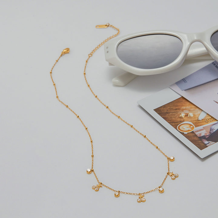J&D 18K Gold Plated Stainless Steel Jewelry Cute Rhinestone Cherry Round Zircon Chain Necklace