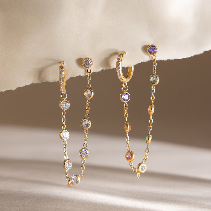 J&D Colorful White Crystal Tassel Earrings Classic Gold Tone Earrings for Women