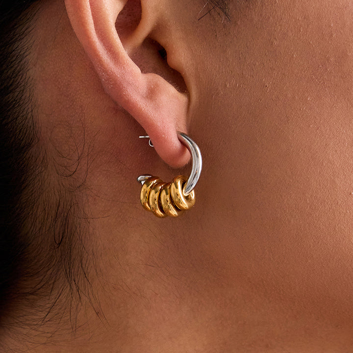 J&D New Arrivals Minimalist Two-Tone Earring Hoop Ring Dangle Earring Fashion C Shape Stud Earring