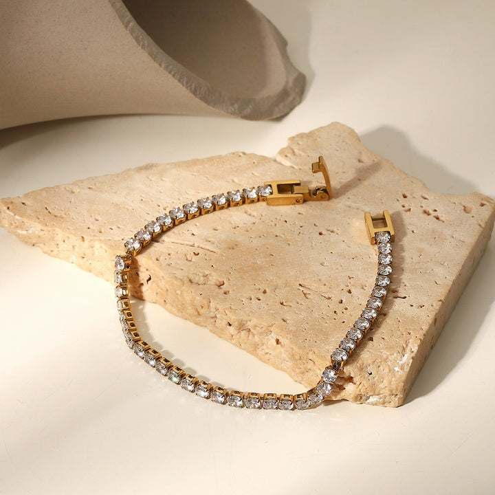 Trendy 14k Gold Plated Full Zircon Plated Claw Setting Stainless Steel Bracelets for Ladies Gift