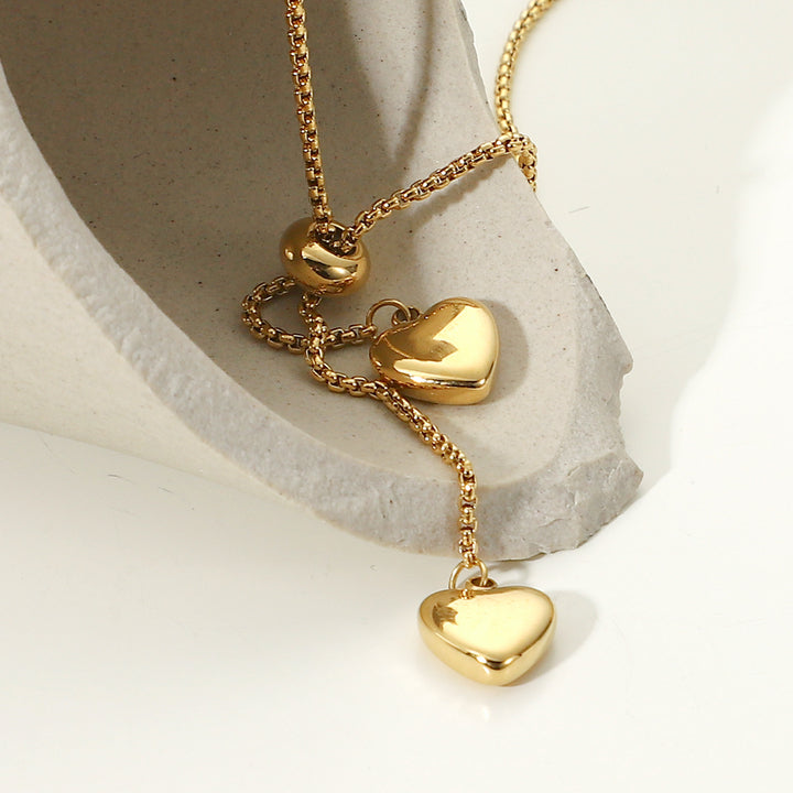 Cheap Y-shaped Stainless Steel Jewelry Party Gift Soft 14K Gold Rope Chain Love Heart Pendant Necklace Girls