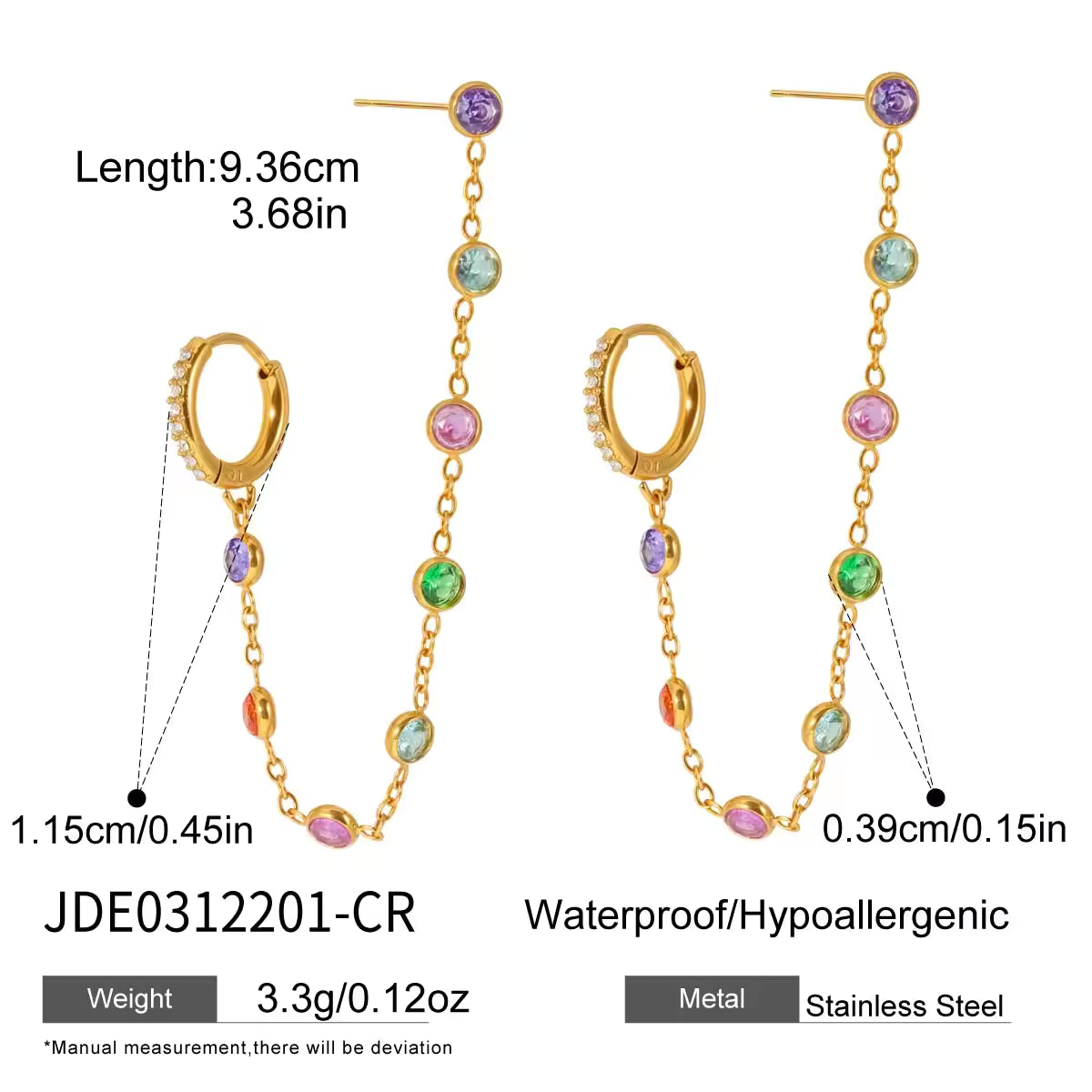 Colorful White Crystal Tassel Earrings Classic Gold Tone Earrings for Women