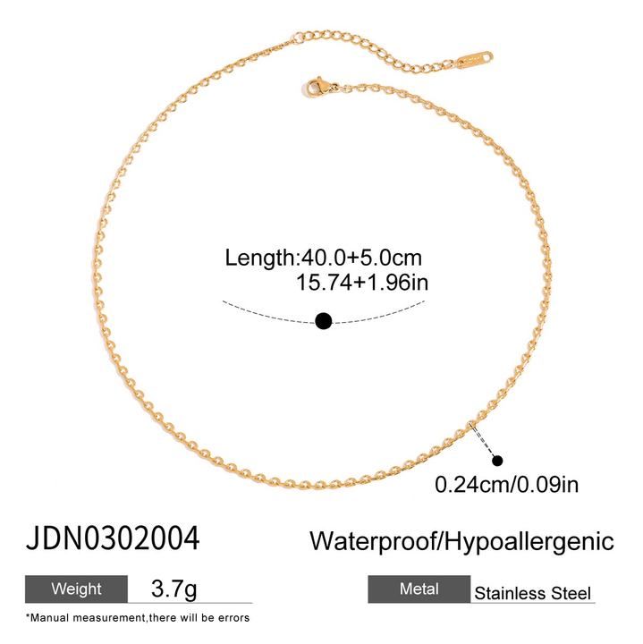 J&D Waterproof 18K Gold Plated Stainless Steel Jewelry Classic Half Arc DIY Charms Chain Necklace 40+5CM