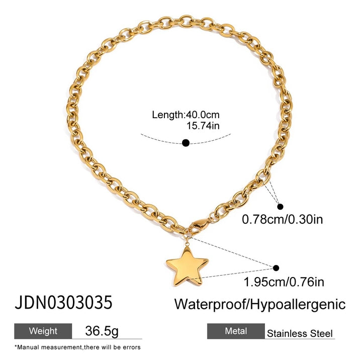 J&D 18k Gold Plated Stainless Steel Classic Style Polished Star Cute Glossy Pendant Necklace