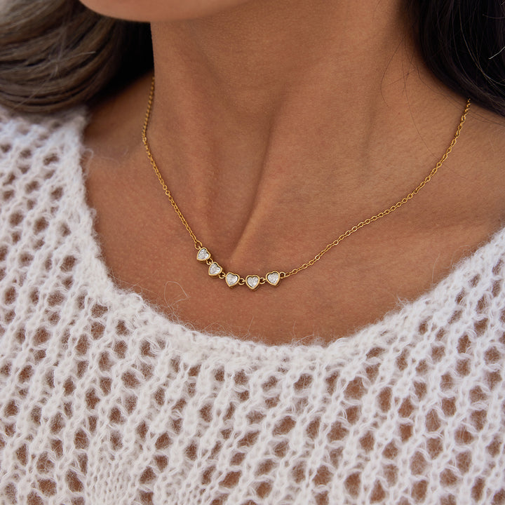 J&D 18K Gold PVD Stainless Steel Tennis Necklace White Heart Zirconia Inlaid Tarnish Free Radiant Dainty Female Luxury Jewelry