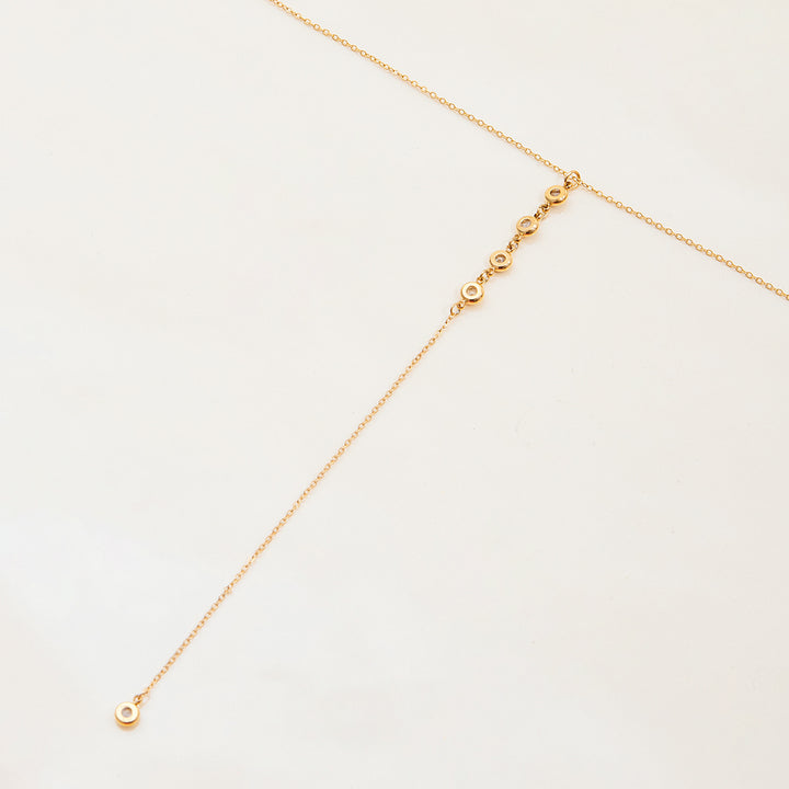 J&D 18K PVD Gold Plate Stainless Steel Necklace Waterproof Modern Minimalist White Zircon Pendant Y Chain
