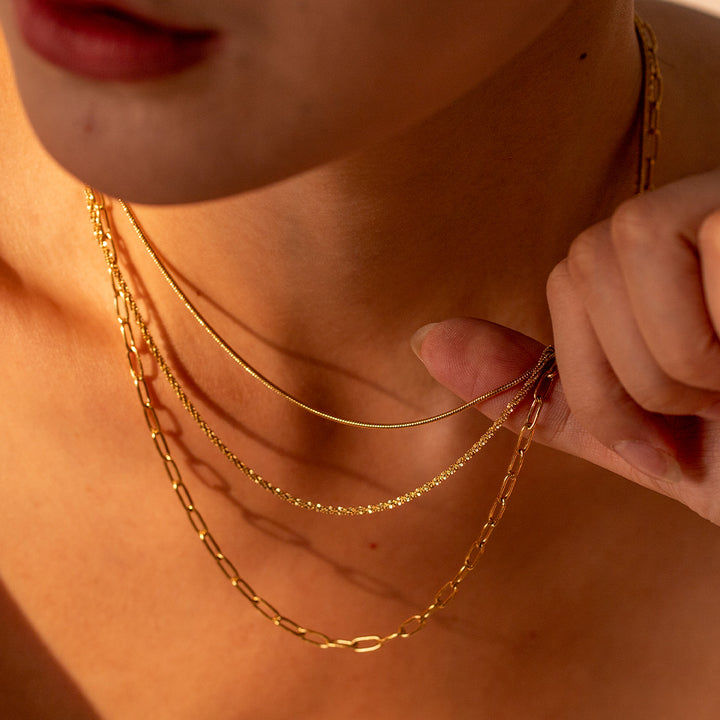 J&D New Arrival Stainless Steel Simple Design Minimalist Chain Layered Necklace Set for Women