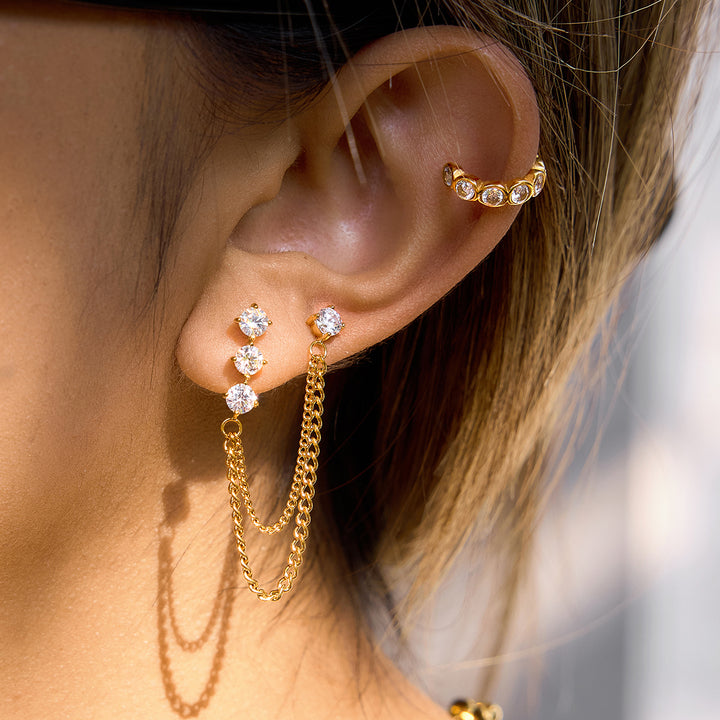 J&D Elegant Linear Chain Tassel Earrings 18K Gold Plated with Cubic Zirconia Accents Classic Drop Dangle Earrings for Women
