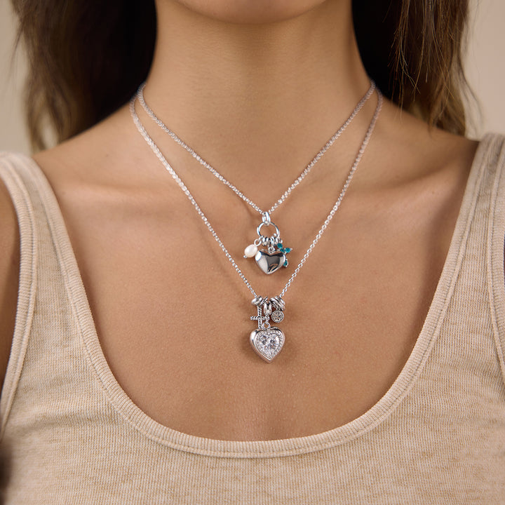 J&D Original Design 316L Stainless Steel Red Blue Zircon Heart Round Cross Pendant Charm Necklace Valentine's Day Gift