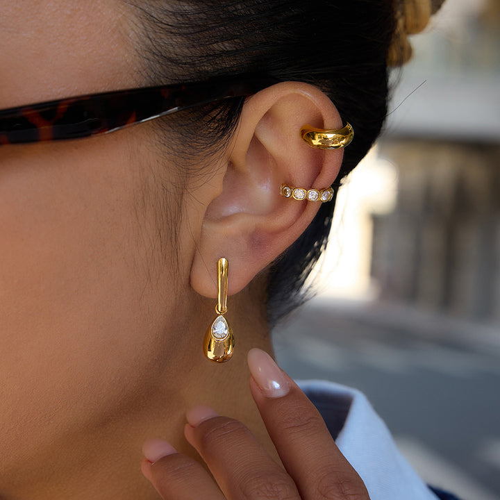 JD Classic Waterdrop Earring 18K Gold Stainless Steel Zirconia Double Layer C Circle Waterdrop Zircon Pendant Earrings