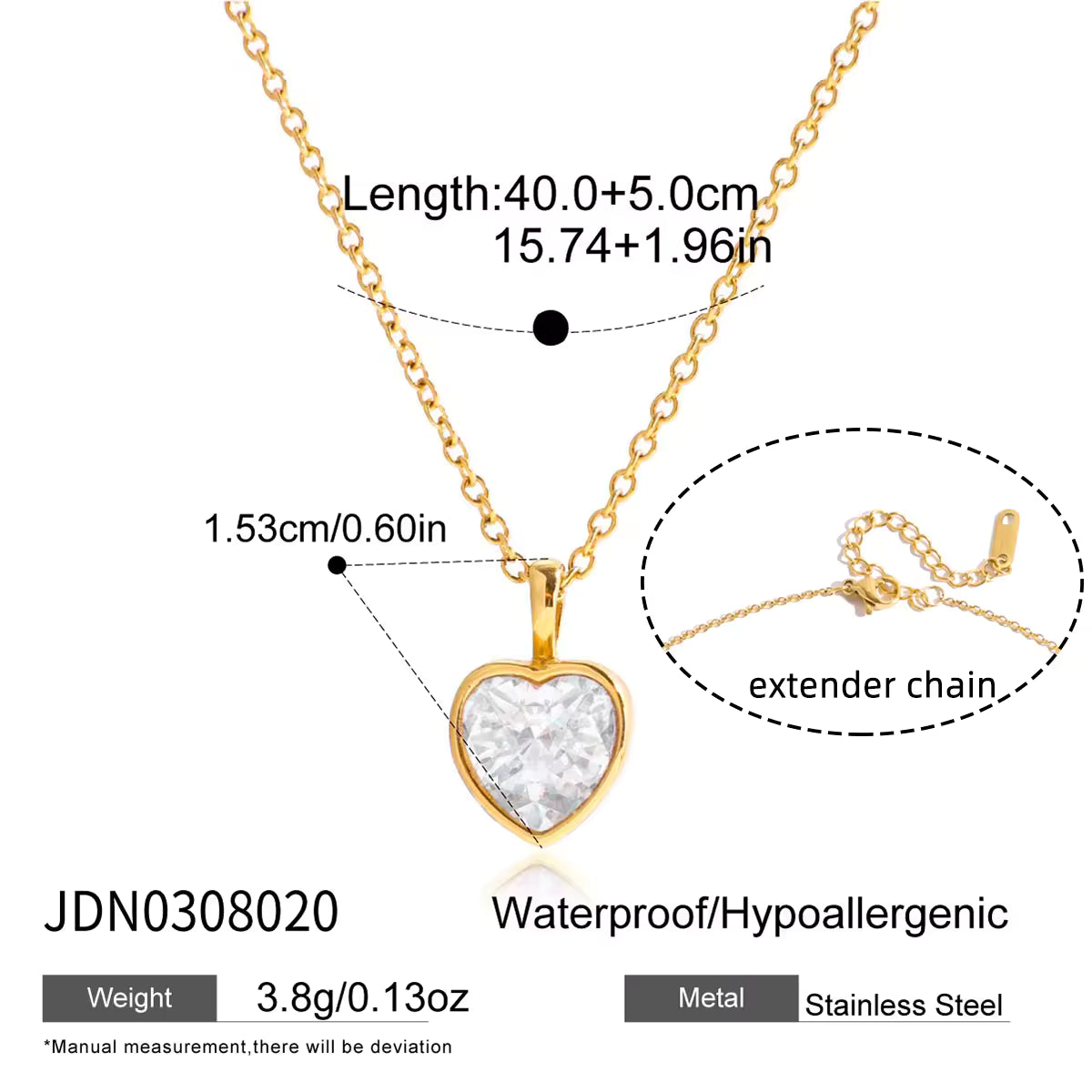 Classic Clear Zircon Heart Pendant Necklace Stacking Valentine Party Anniversary Gift