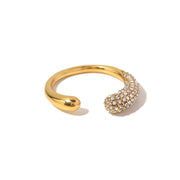 J&D 18K Gold Plated Stainless Steel Cubic Zircon Rings Irregular Drop Shape Shiny Small Adjustable Ring