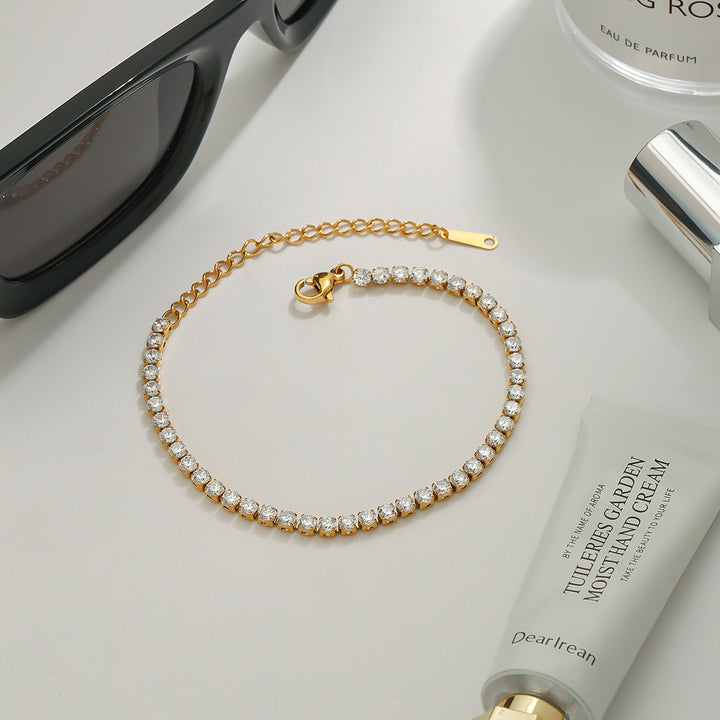 J&D Luxury Stylish 18K Gold Stainless Steel Tennis Chain 3MM Zircon Chain Sports Tennis Chain Bracelet