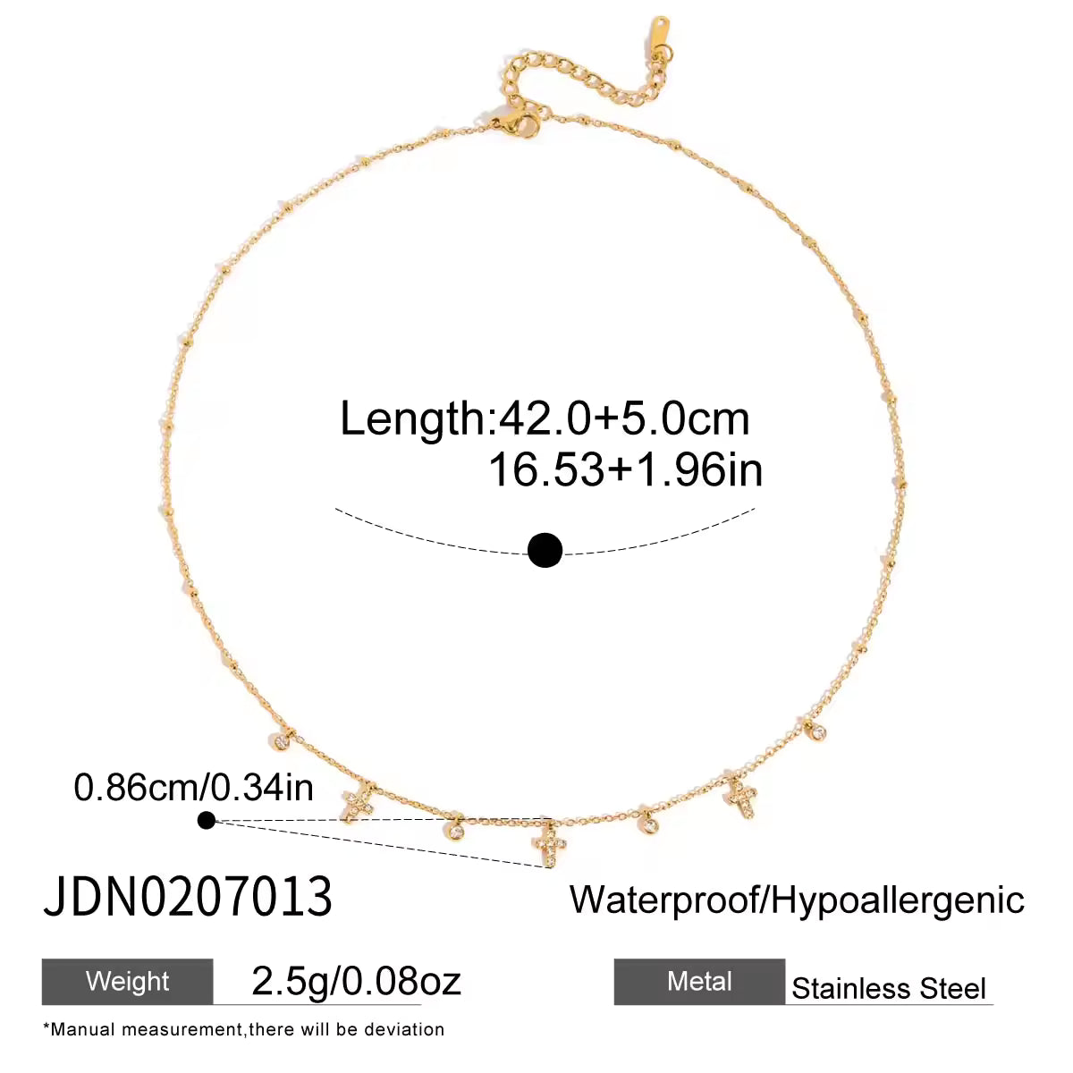 Classic 18K Gold Stainless Steel Rhinestone Cross Diamond Cup Small Pendant Clip Bead Chain Necklaces