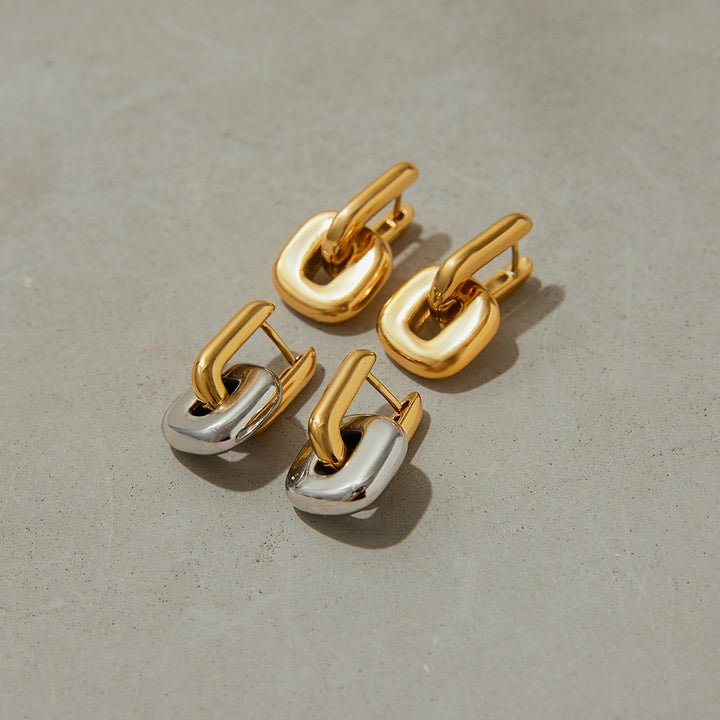J&D Modern Minimalist Two-Tone Oval Earrings 18K Gold Stainless Steel Geometric Stackable Dainty Jewelry for Women
