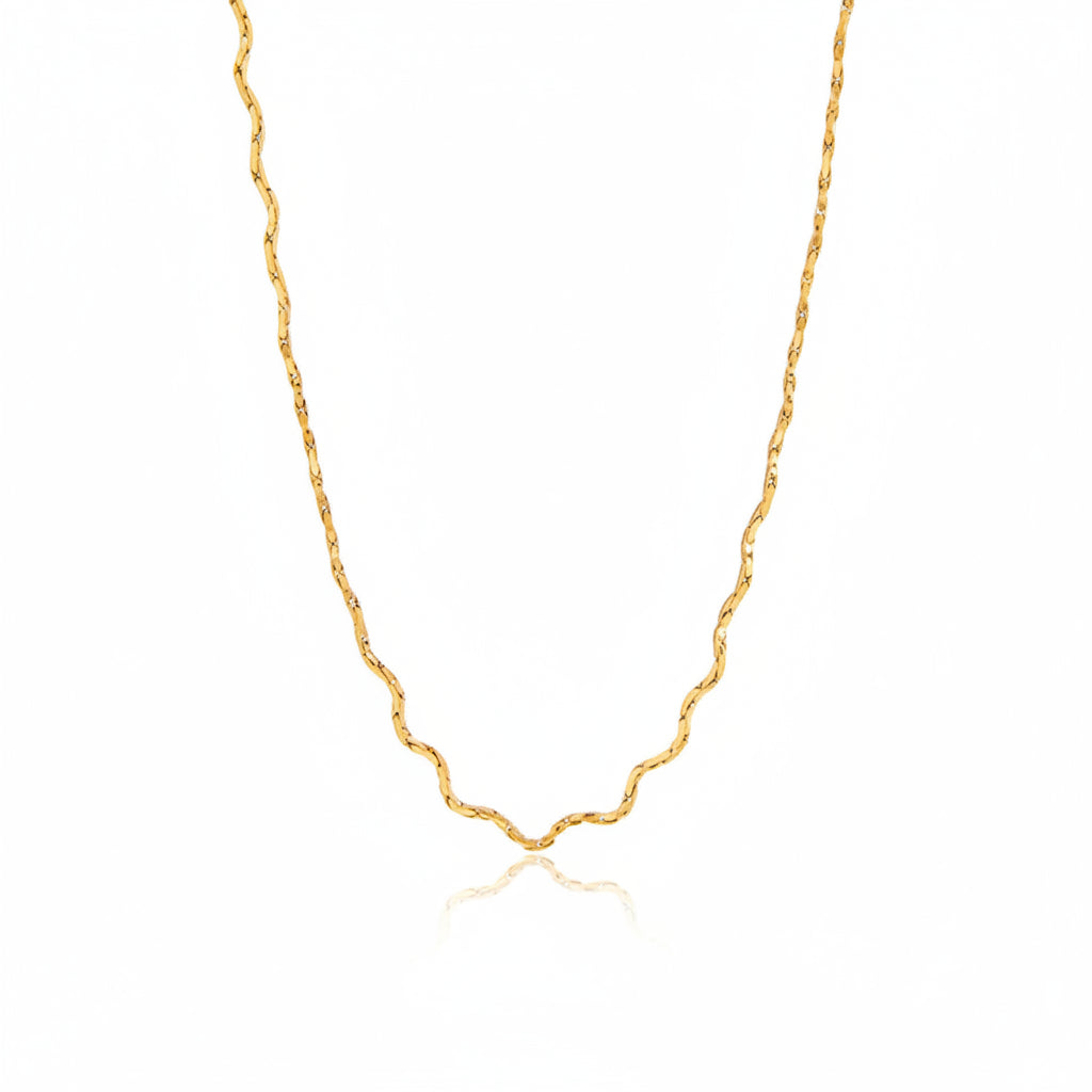 J&D Classic 18K Gold Stainless Steel Wavy Link Adjustable Necklace for Women