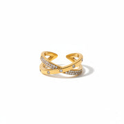 18K Gold Plated Stainless Steel Double Layer Zircon X Cross Opening Rings Jewelry Gift for Women