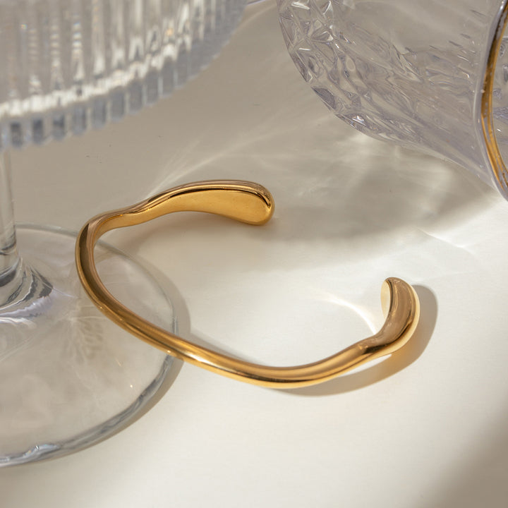 J&D Minimalist Stainless Steel 18K Gold Plated Bangles Glossy Women Simple Open Bracelets Cuff Bangles