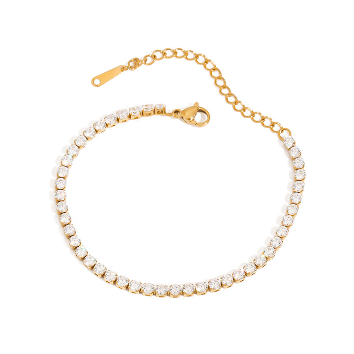 J&D Luxury Stylish 18K Gold Stainless Steel Tennis Chain 3MM Zircon Chain Sports Tennis Chain Bracelet