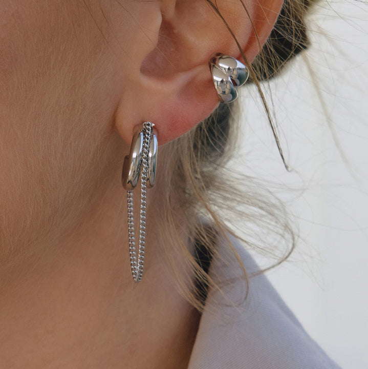 J&D Classic Minimalist Stainless Steel Earring Fashion Stylish Gold Two Tone Tassel Line Hoop Earrings