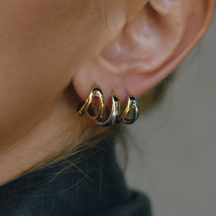J&D Trendy 18K Gold Plated Stainless Steel Earring Two Tone Hollow Earring Jewelry for Women