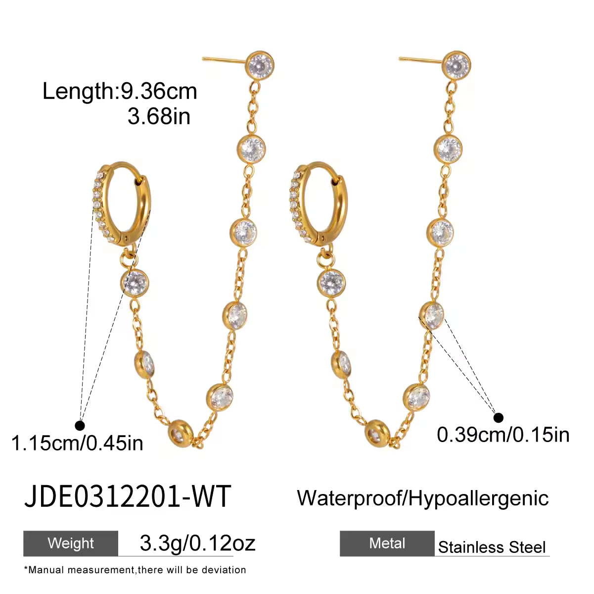 Colorful White Crystal Tassel Earrings Classic Gold Tone Earrings for Women