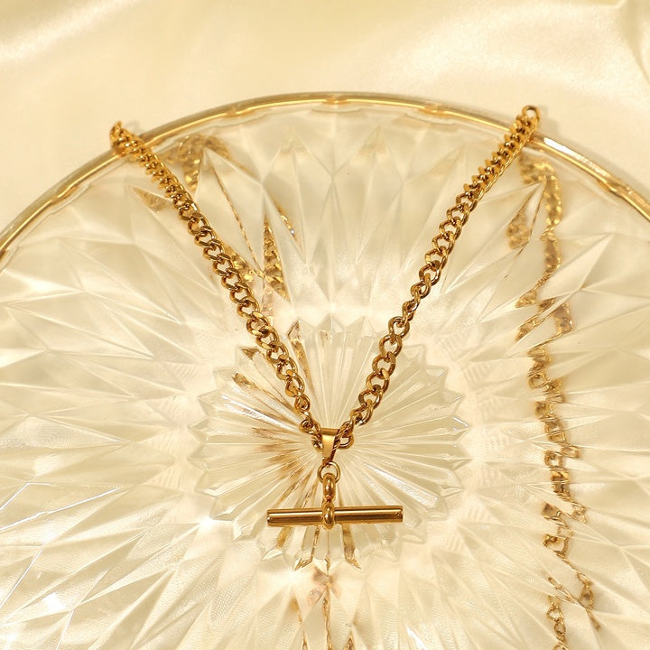 Waterproof 18K Gold T-bar Pendant Necklace Gift Stainless Steel T-bar Pendant Necklace for Party