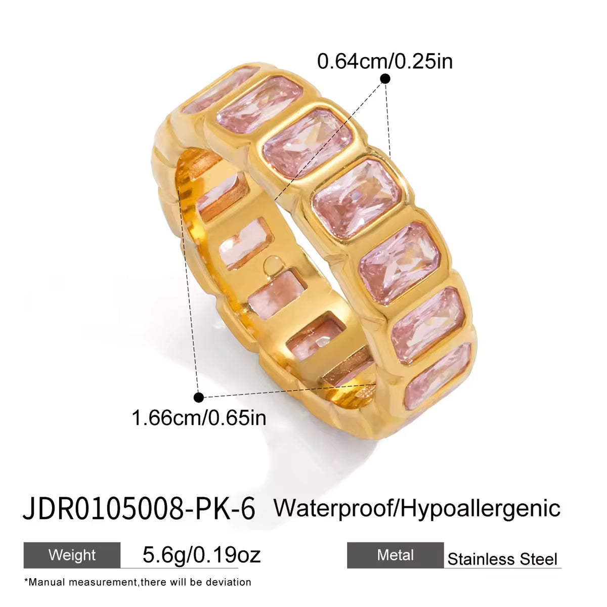 Trendy Elegant CZ Ring 18k Gold Plated Stainless Steel White Cubic Zirconia Ring Square Round Oval Heart Shaped Zircon Ring