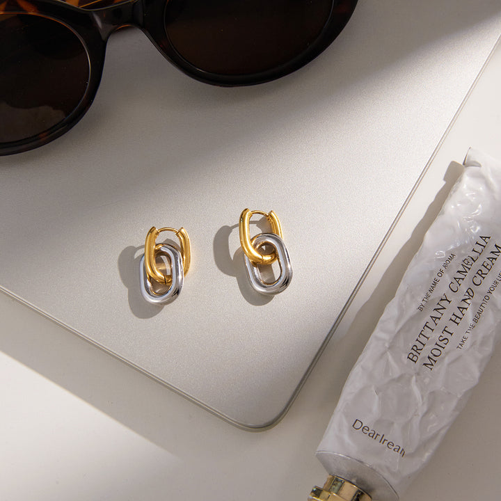 J&D Minimalist Bicolor Hoop Earring 18K Gold Plated Stainless Steel Classic Two Tone Double Hoop Earrings