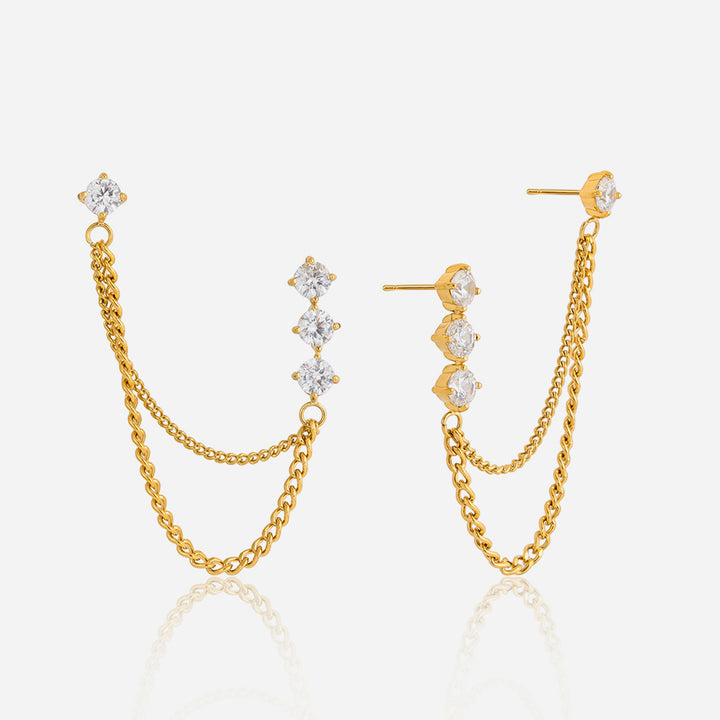 J&D Elegant Linear Chain Tassel Earrings 18K Gold Plated with Cubic Zirconia Accents Classic Drop Dangle Earrings for Women