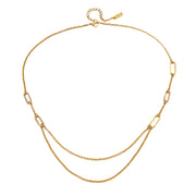 J&D 18K PVD Gold Plate Stainless Steel Necklace Classic White Rhinestone Hollow O-Shaped Chain Necklace