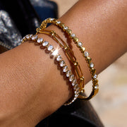 JD Elegant Ladies 18K Gold Plated Paperclip Chain Bracelet Zircon Bracelet Adjustable Stackable for Classic and Trendy Looks