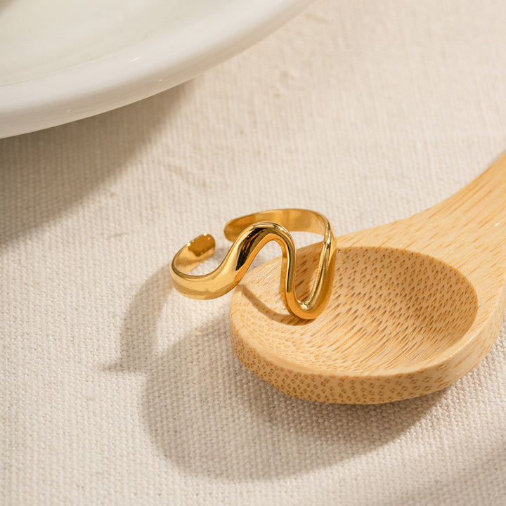 Daily Simple Minimalist Stainless Steel Opening Ring 18K Gold Plated Irregular Curved Rings for Women's Wedding and Party