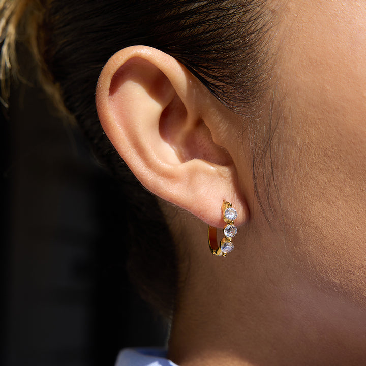 J&D Delicate CZ Hoop Earring 18K Gold Plated Stainless Steel Classic White Round Oval Zirconia Hoop Earrings