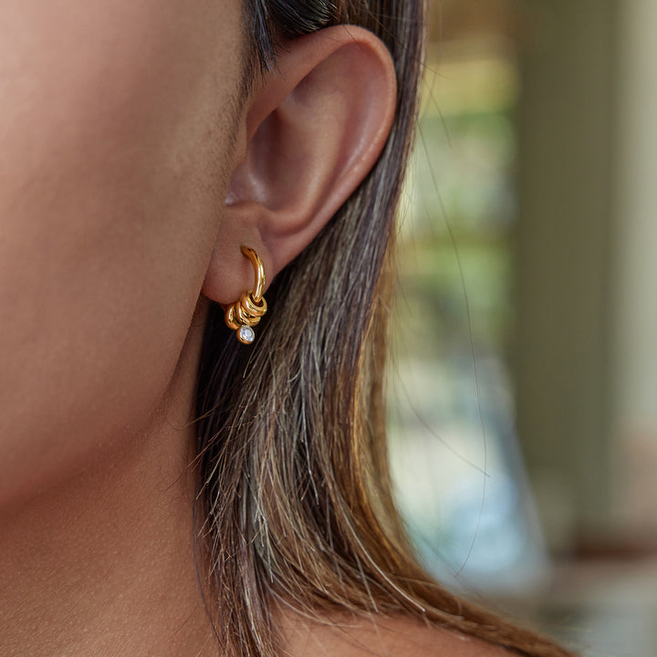 J&D Modern Minimalist 18K Gold Stainless Steel Zircon Pendant Hoop Earrings