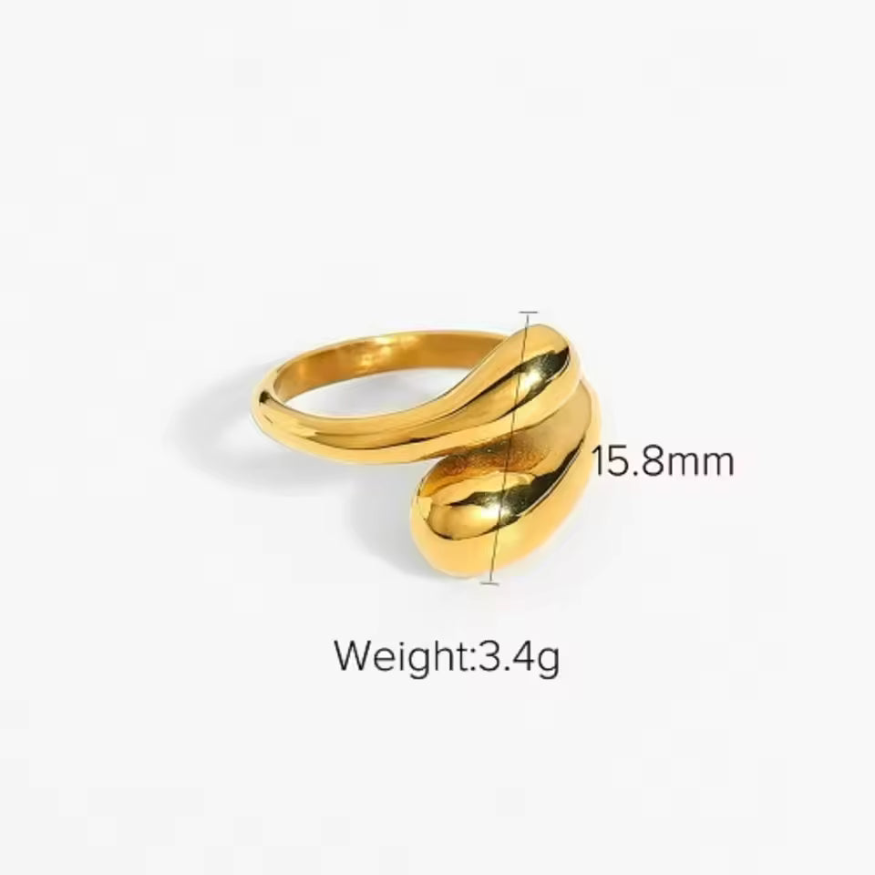 Luxury Chunky Stainless Steel 18K Gold Rings Layered Two Tone Water Drop Zircon Rings Set