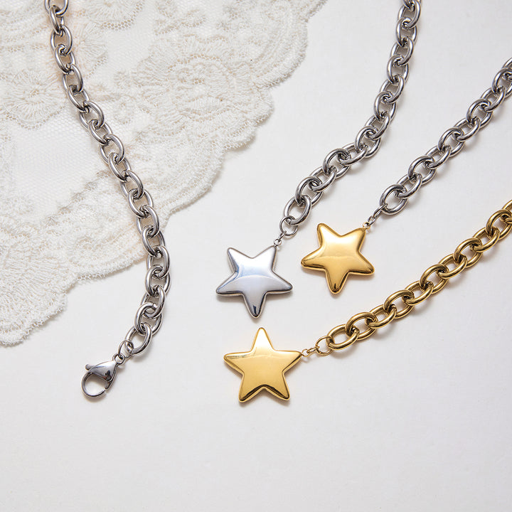 J&D Trendy Fashion Star Necklace 18k Gold Plated Stainless Steel Classic Polished Star Pendant Necklace