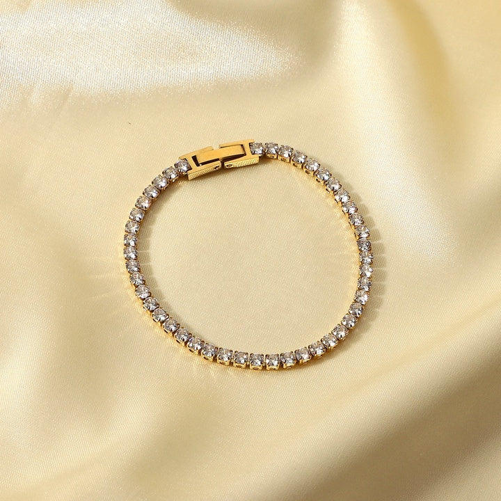 Trendy 14k Gold Plated Full Zircon Plated Claw Setting Stainless Steel Bracelets for Ladies Gift