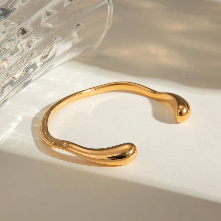 J&D Minimalist Stainless Steel 18K Gold Plated Bangles Glossy Women Simple Open Bracelets Cuff Bangles