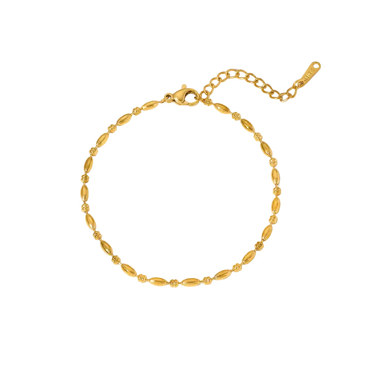 Classic Oval Beads Pure Chain Minimalist Stainless Steel 18K Gold-plated Jewelry Bracelet for Women