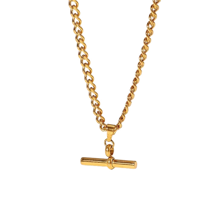 Waterproof 18K Gold T-bar Pendant Necklace Gift Stainless Steel T-bar Pendant Necklace for Party