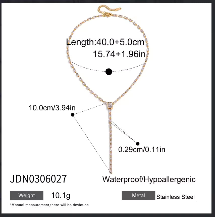 Teardrop CZStone Necklace Single StainlessSteel GoldTone Polished FineCurved Bar Elegant Minimalist Trendy Party Daily Gift