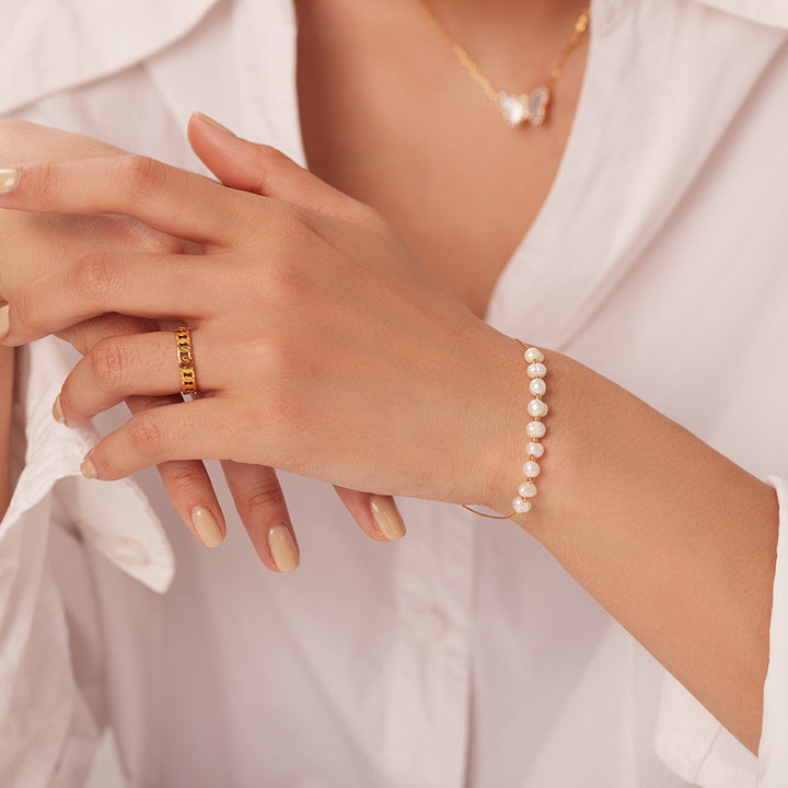 Manufacturer Natural Pearl Charm Bracelet Stainless Steel 18K Gold Tarnish Free Jewelry Beads Bracelet for Girl