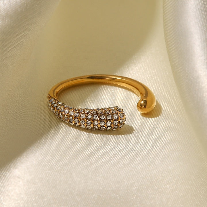 J&D 18K Gold Plated Stainless Steel Cubic Zircon Rings Irregular Drop Shape Shiny Small Adjustable Ring