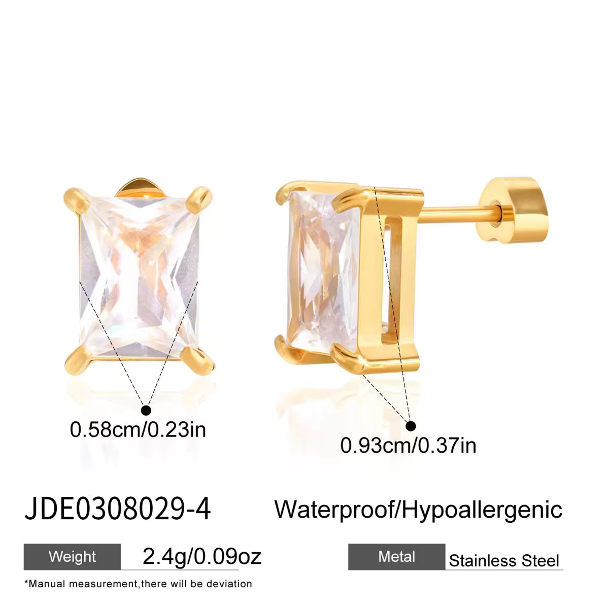 Classic Stud Earring Jewelry for Women Stainless Steel Large Zircon Semi-precious Stone Solitaire Diamond Earring