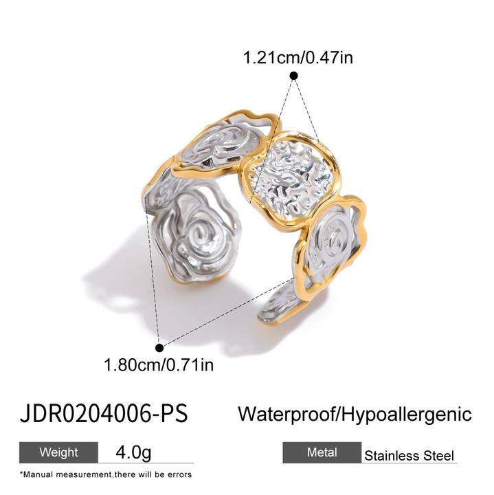 J&D 18k Gold Plated Trending Cute Flower Adjustable Hammered Flower Open Ring