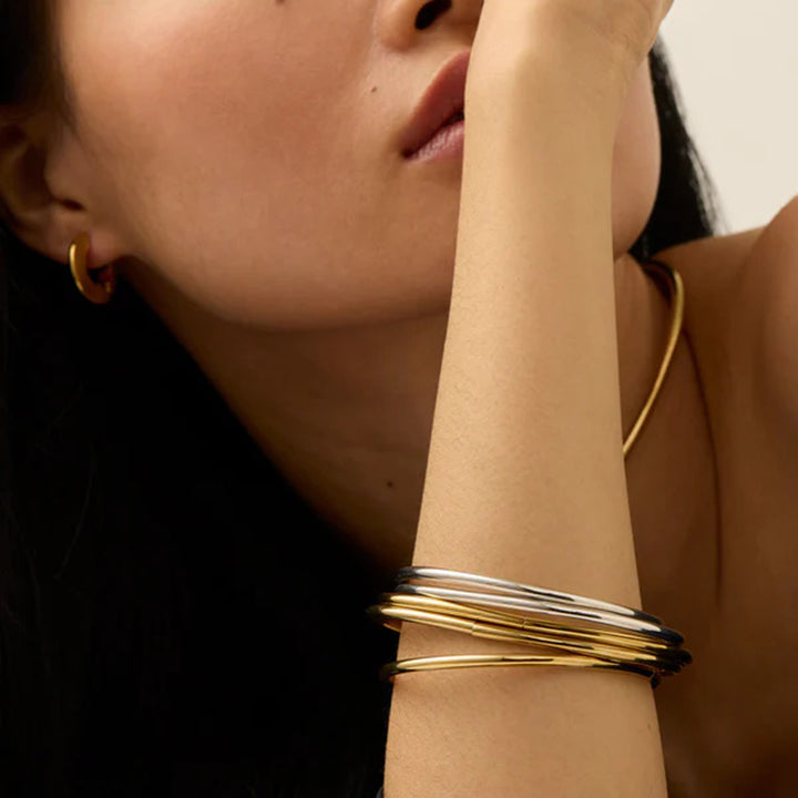 J&D 18k Gold Stainless Steel Bangle 5pcs Set Gold Silver Color Bangle Women