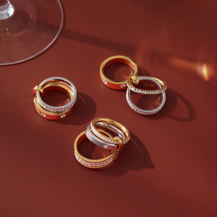 J&D Elegant Two Tone Stackable Rings 18K Gold Plated Multi Band Ring with Cubic Zirconia Accents Modern Geometric Women Jewelry